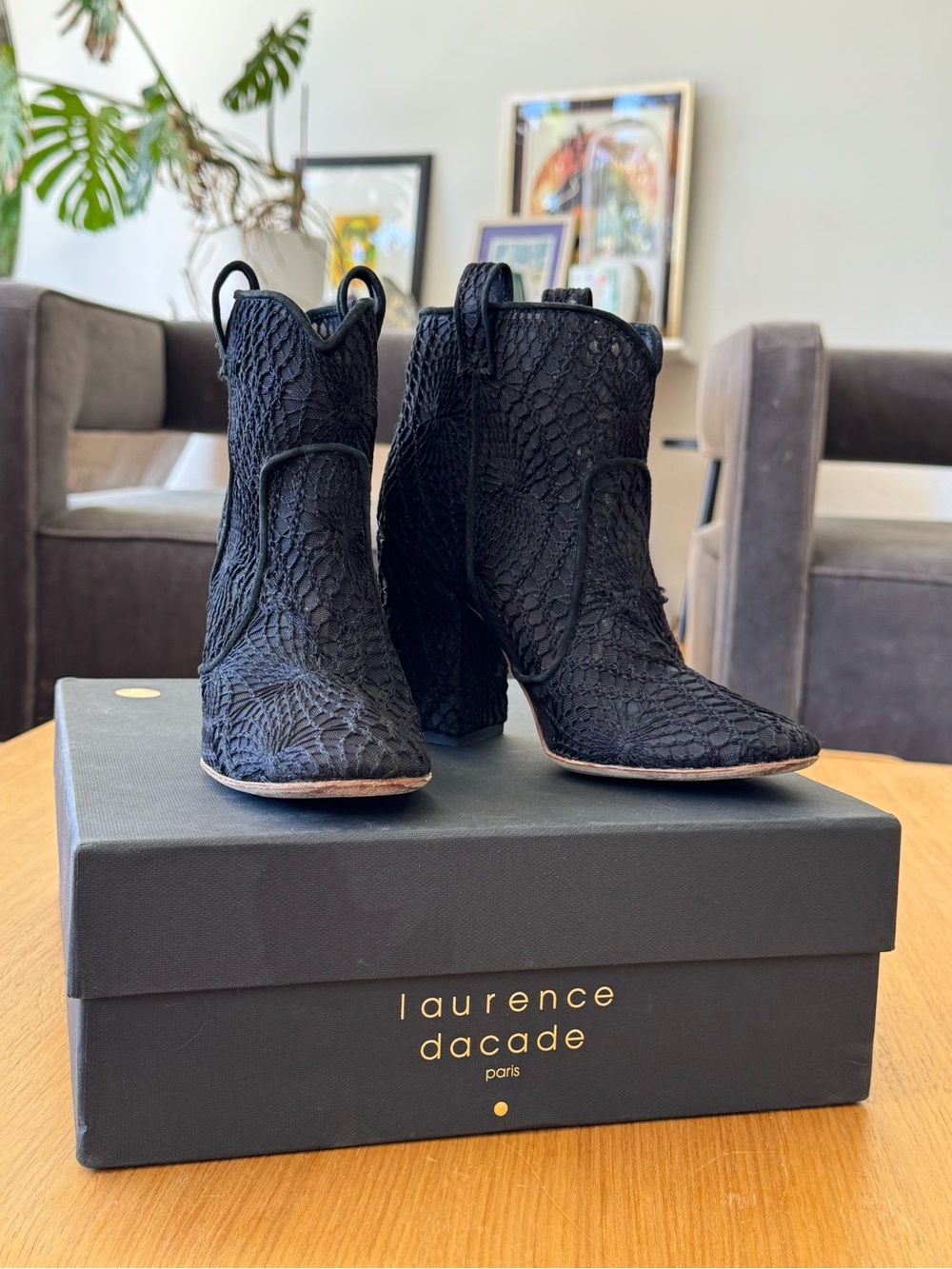Laurence Dacade Black Textured Lace Ankle High Heel Boots Booties Size 36 6 $895